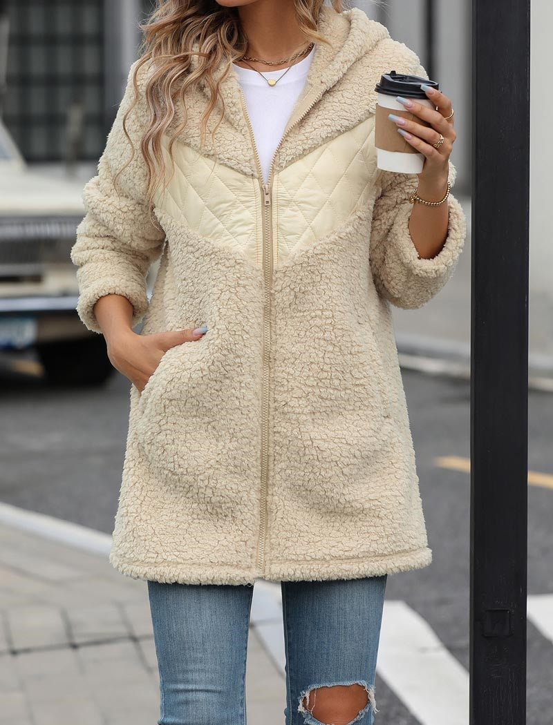 Quilted Detail Sherpa Coat