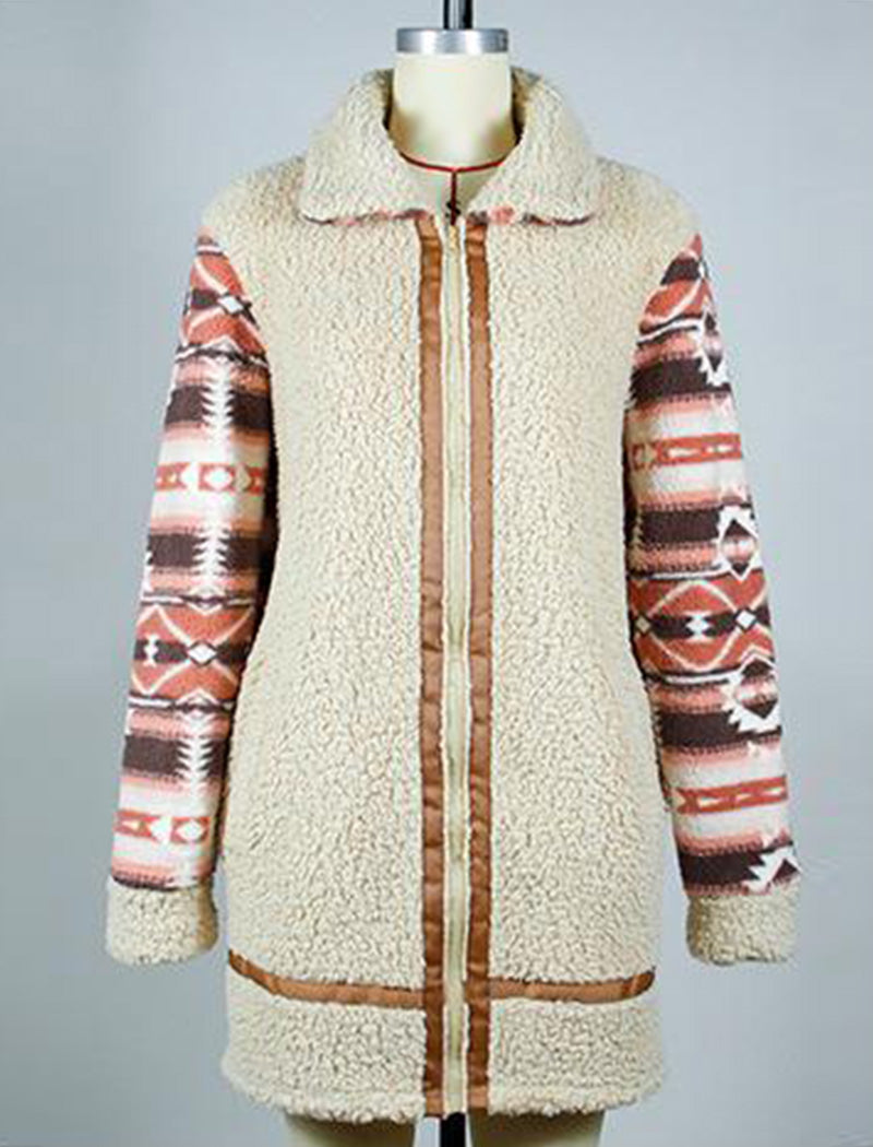 Colorblock Printed Long Coat with Lapels