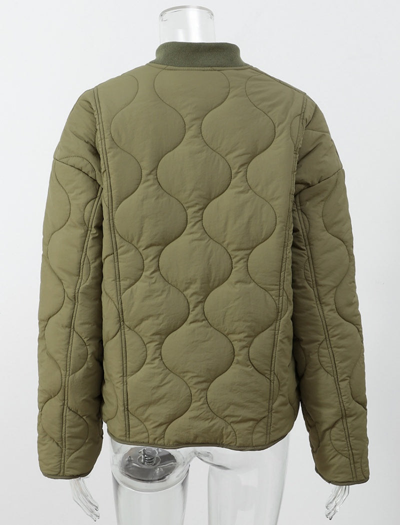 Quilted Jacket with Leopard Print Trim