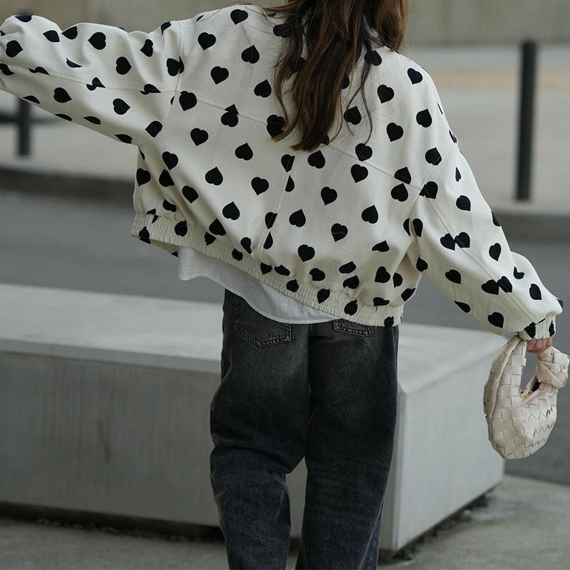 Heart Print Bomber Jacket