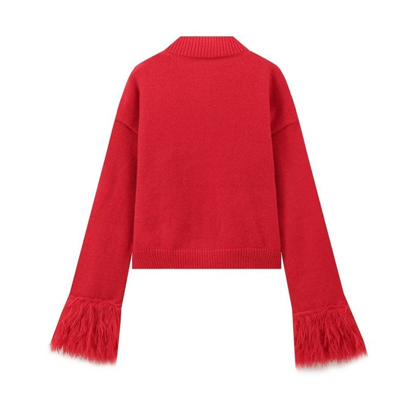 Button-Up Knit Cardigan with Flared Cuffs