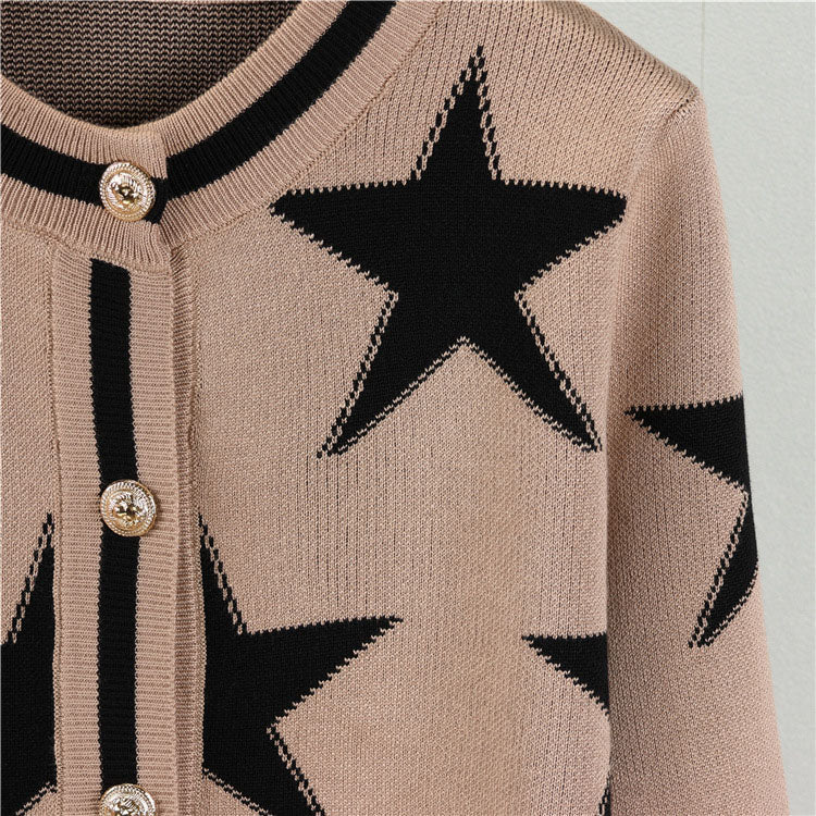 Star Print Cardigan and Wide-Leg Pants Set