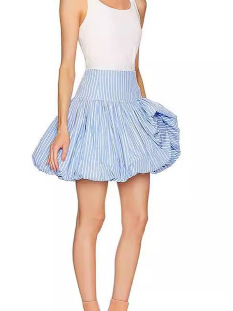 Striped Ruffled Bubble Mini Skirt