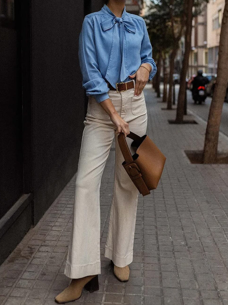 Solid Bow-Tie Blouse
