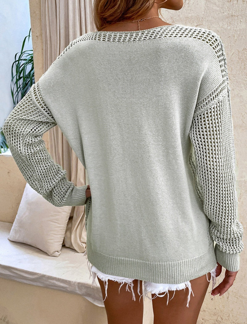 Loose Knit Sweater with Eyelet Sleeves