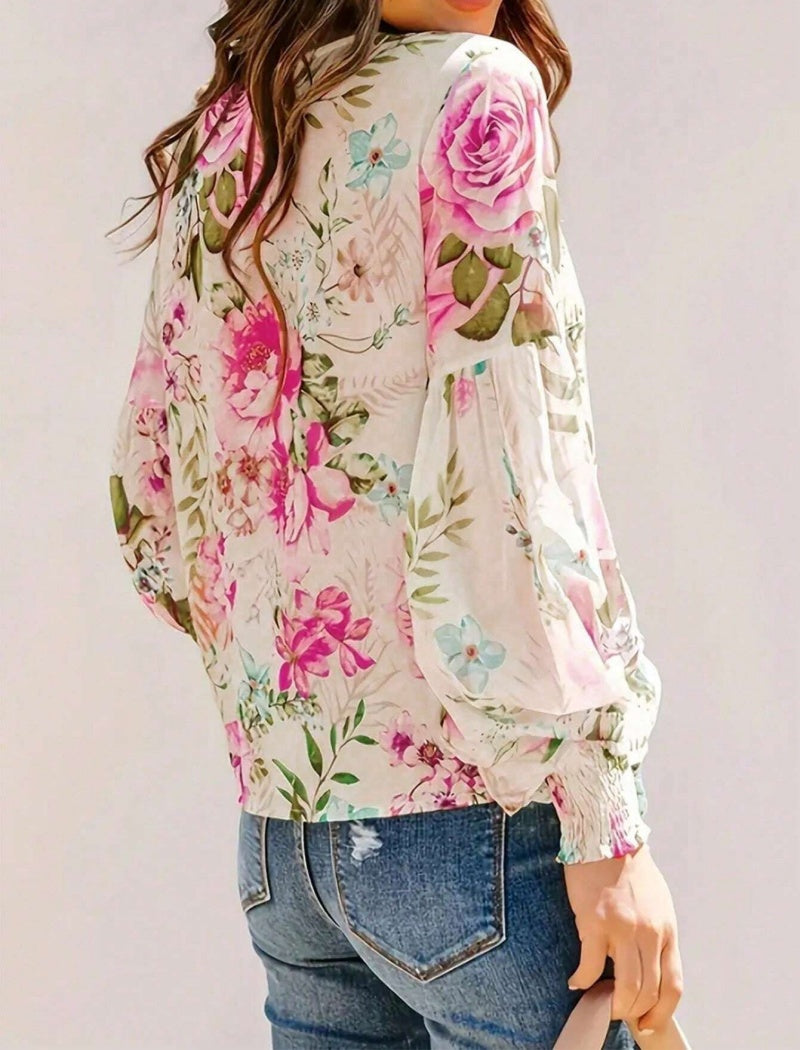 Floral Print Long-Sleeve Blouse
