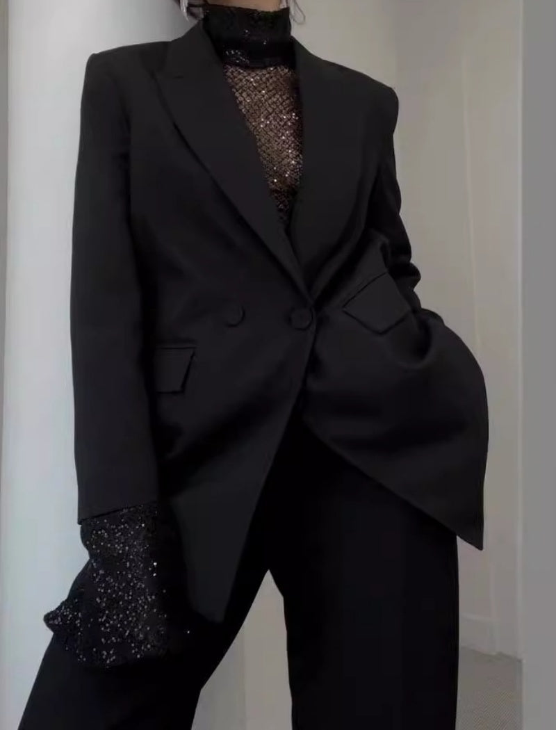 Sequin Mesh Turtleneck Pullover Top