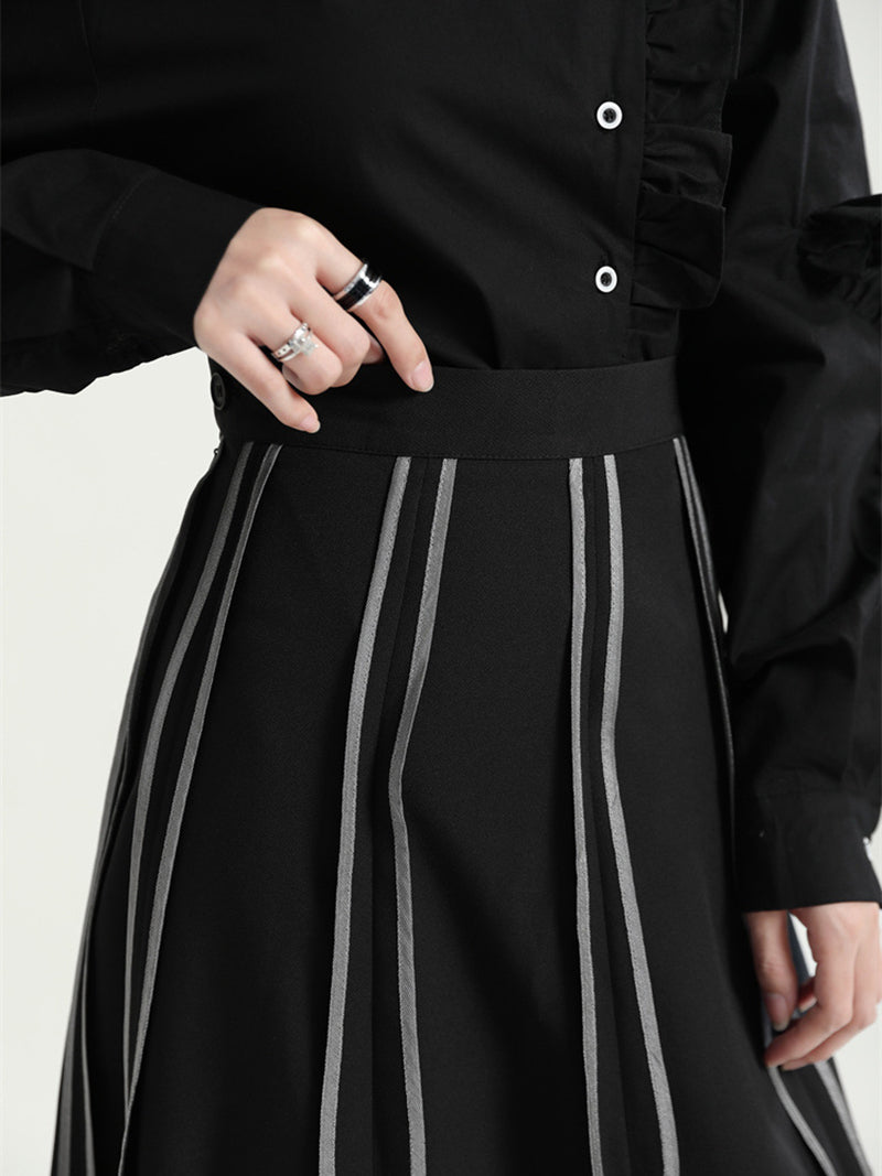 High-Waisted Stripe Midi Skirt