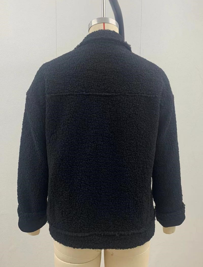 Button-Up Sherpa Jacket with Pockets