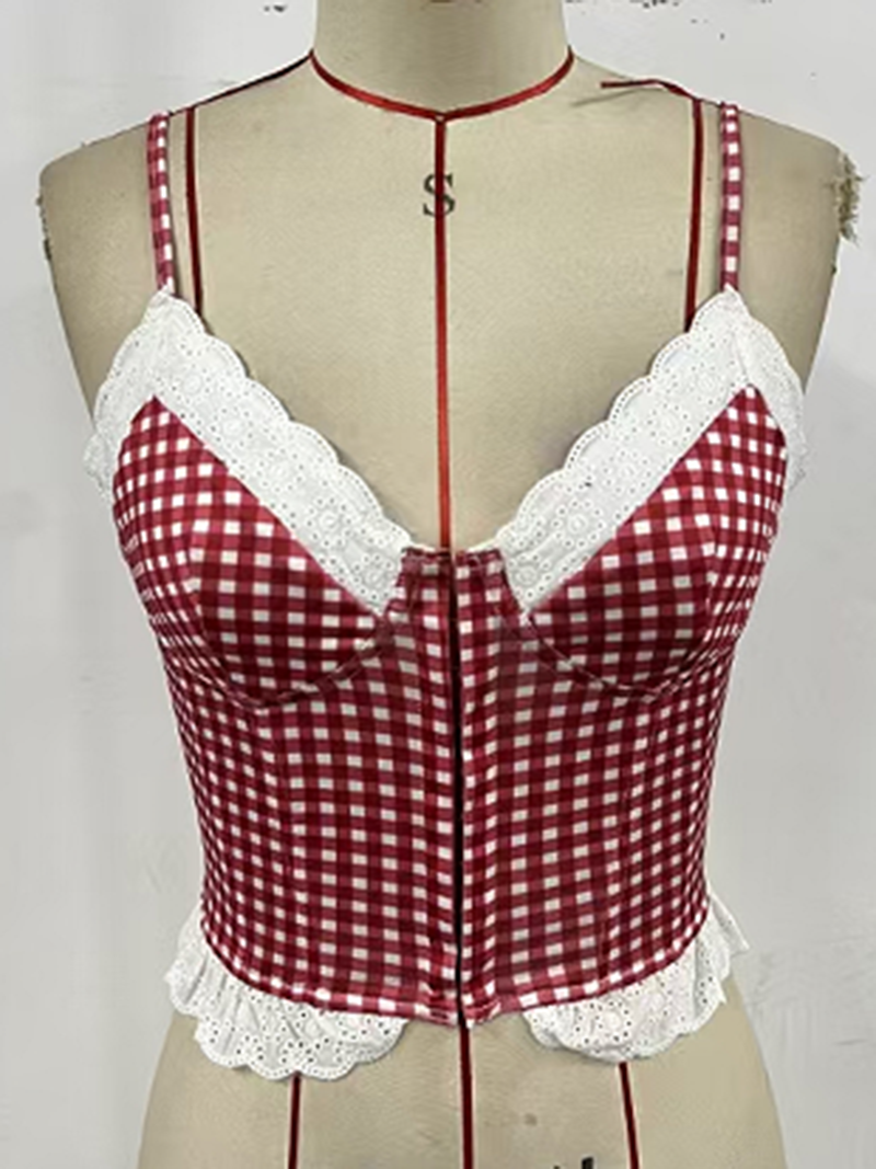 Gingham Bustier Lace Top
