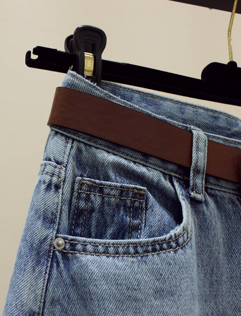 High-Waist Slit Denim Midi Skirt