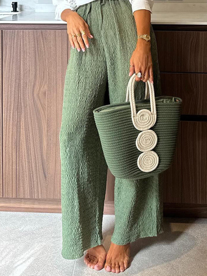 Graphic Print Blouse and Drawstring Pants Set