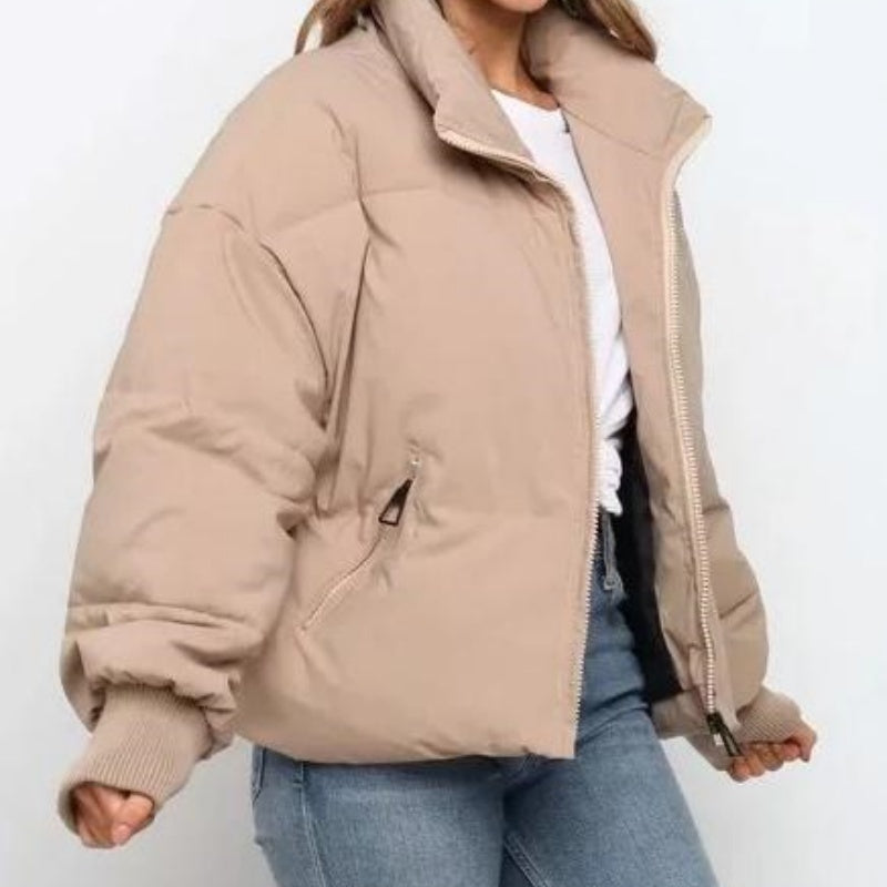 Cropped Puffer Jacket with Zip Closure