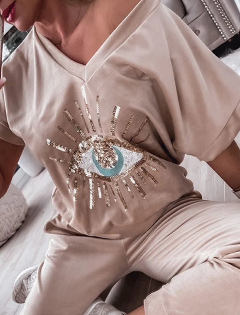 Eye Embellished Lounge Set