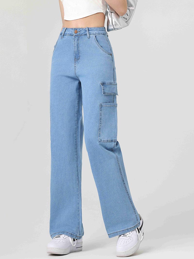High-Rise Wide-Leg Cargo Jeans