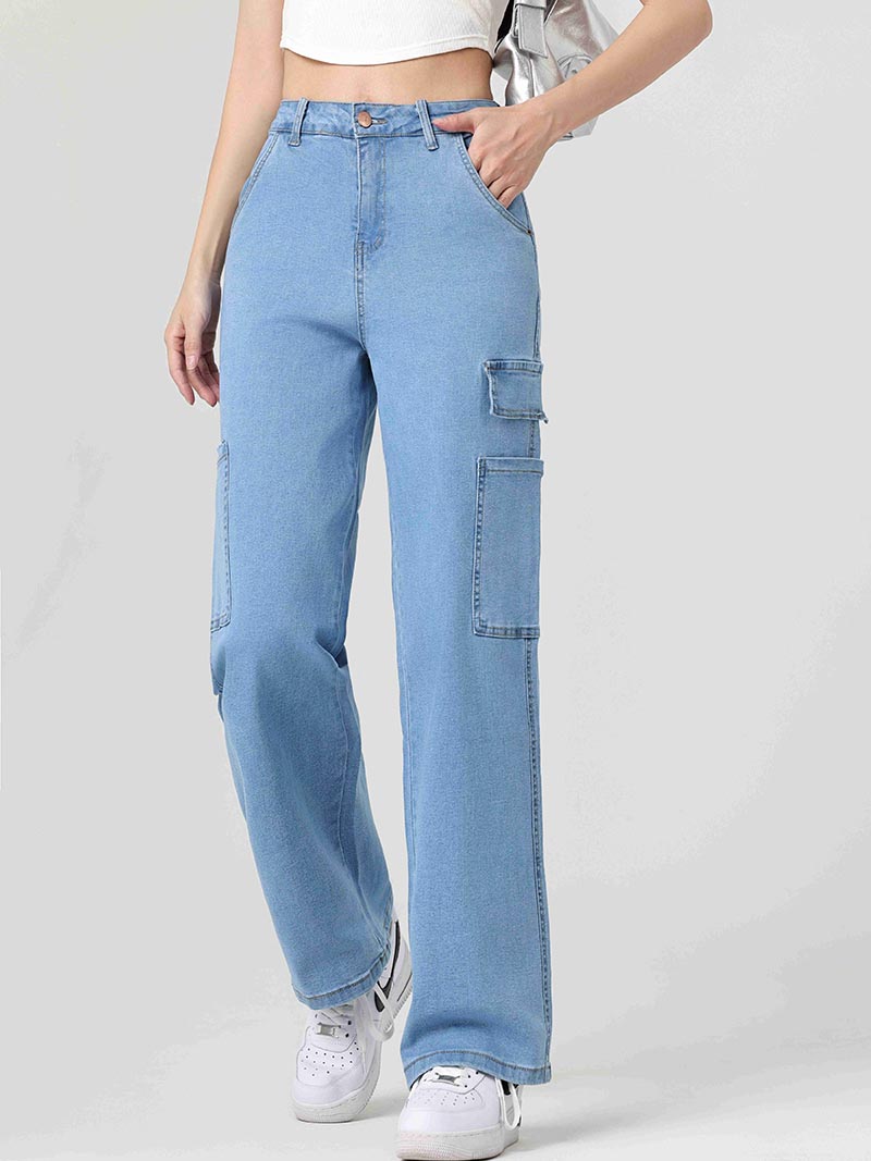 High-Rise Wide-Leg Cargo Jeans