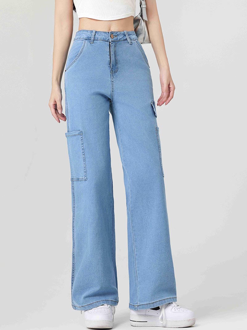 High-Rise Wide-Leg Cargo Jeans