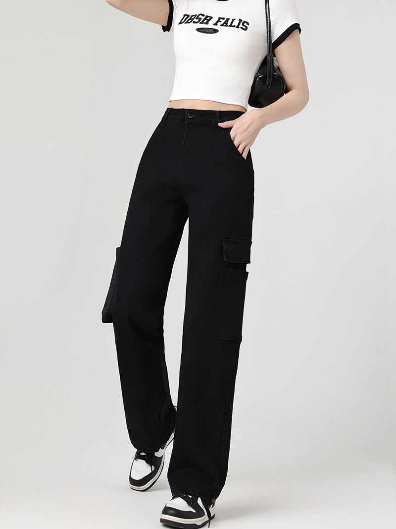 High-Rise Wide-Leg Cargo Jeans