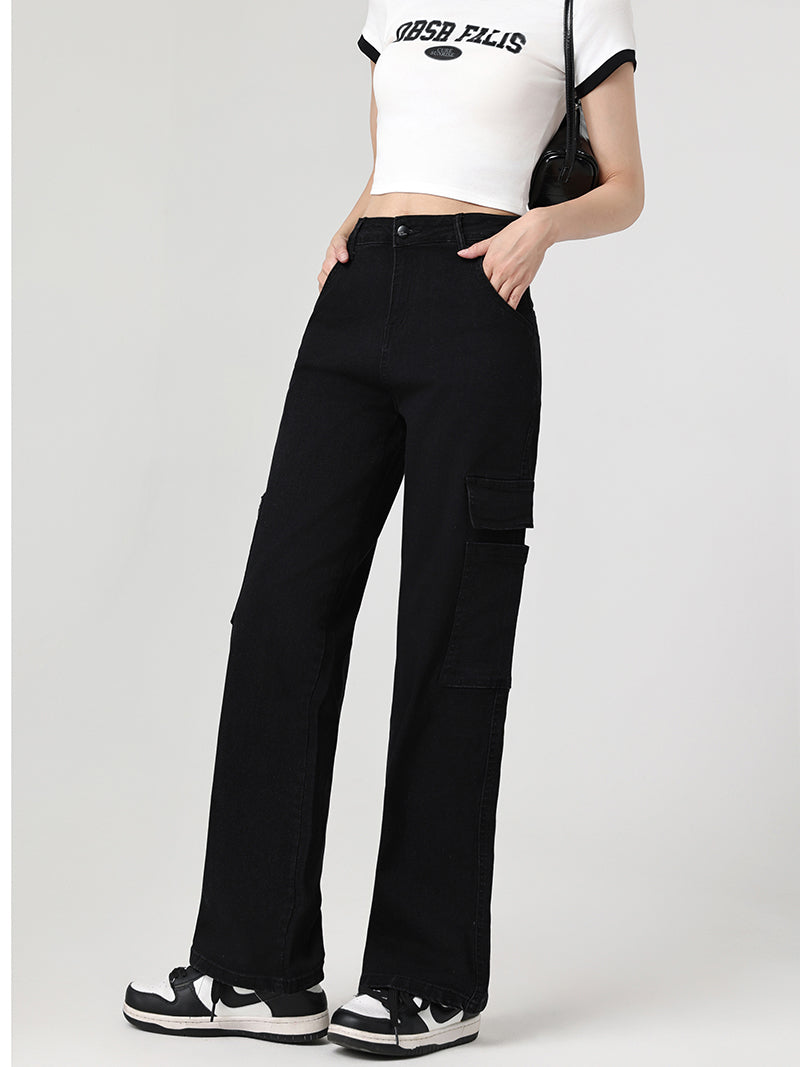 High-Rise Wide-Leg Cargo Jeans