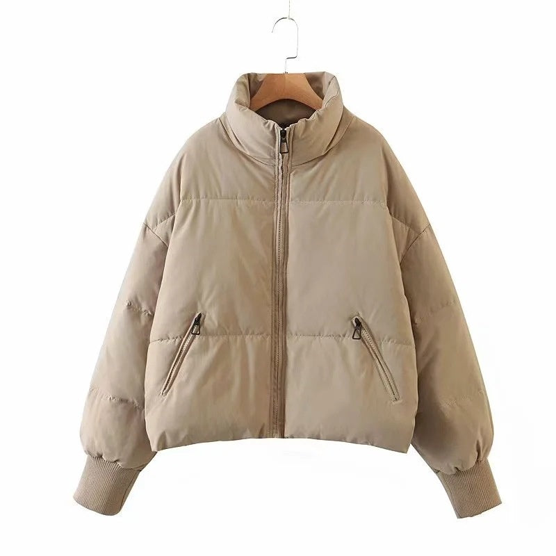 Cropped Puffer Jacket with Zip Closure