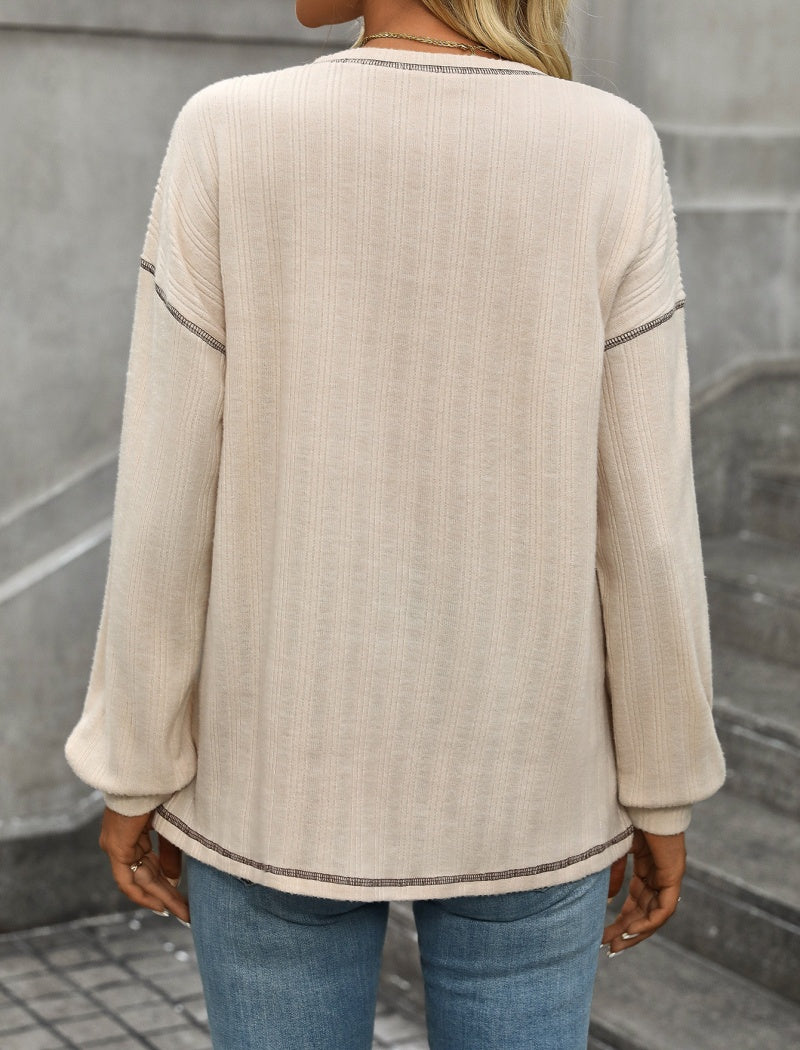 Patch Pocket Ribbed Long-Sleeve Sweater