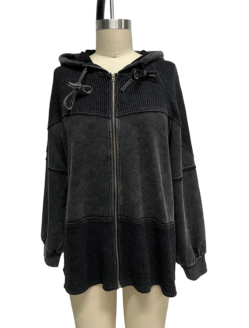 Colorblock Textured Zip-Up Hoodie