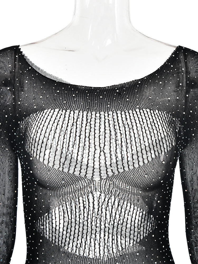 Sheer Mesh Rhinestone Bodysuit