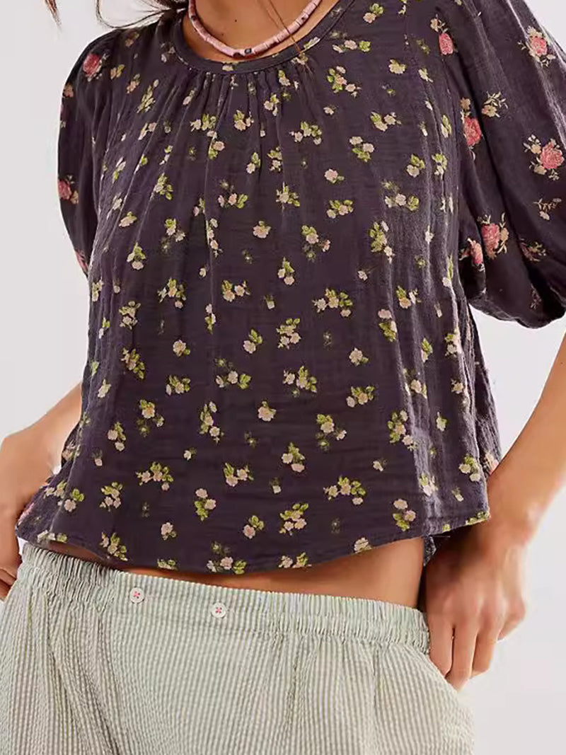 Floral Print Tie-Back Blouse