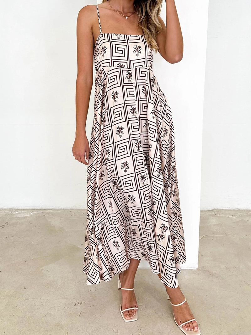 Geometric Print Smocked Maxi Cami Dress