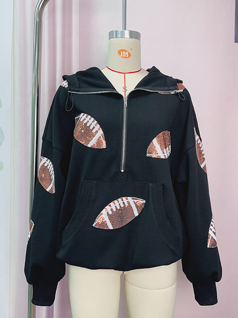 Sequin Football Graphic Hoodie