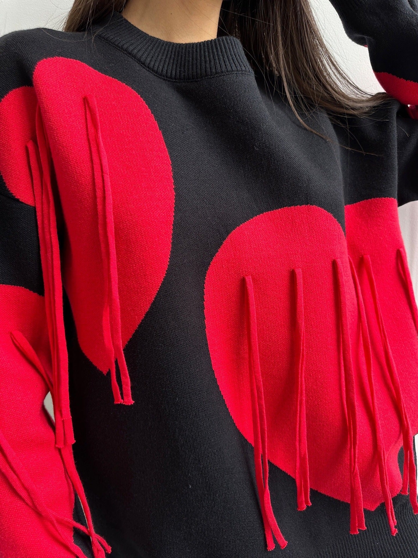 Heart Graphic Fringe Sweater