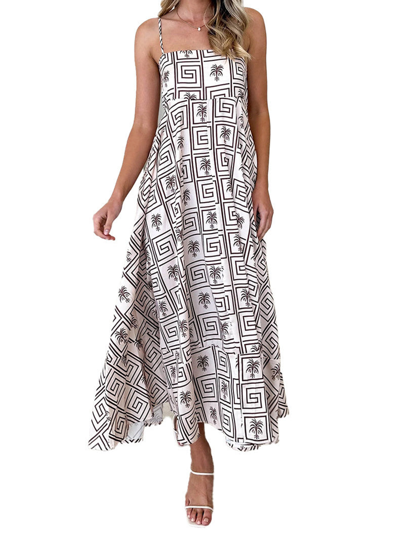 Geometric Print Smocked Maxi Cami Dress