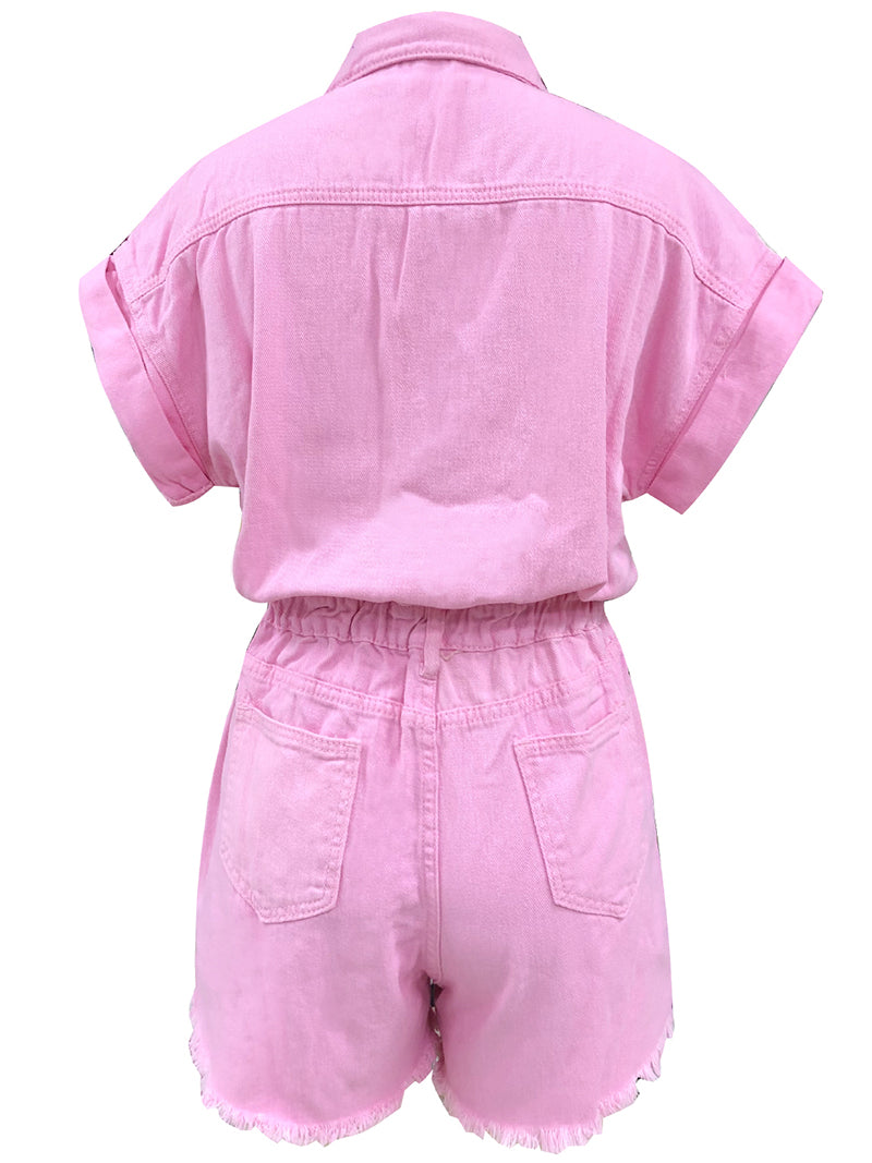 Distressed Button-Front Romper