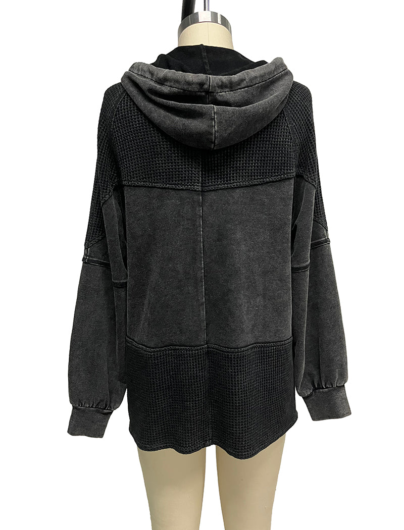 Colorblock Textured Zip-Up Hoodie