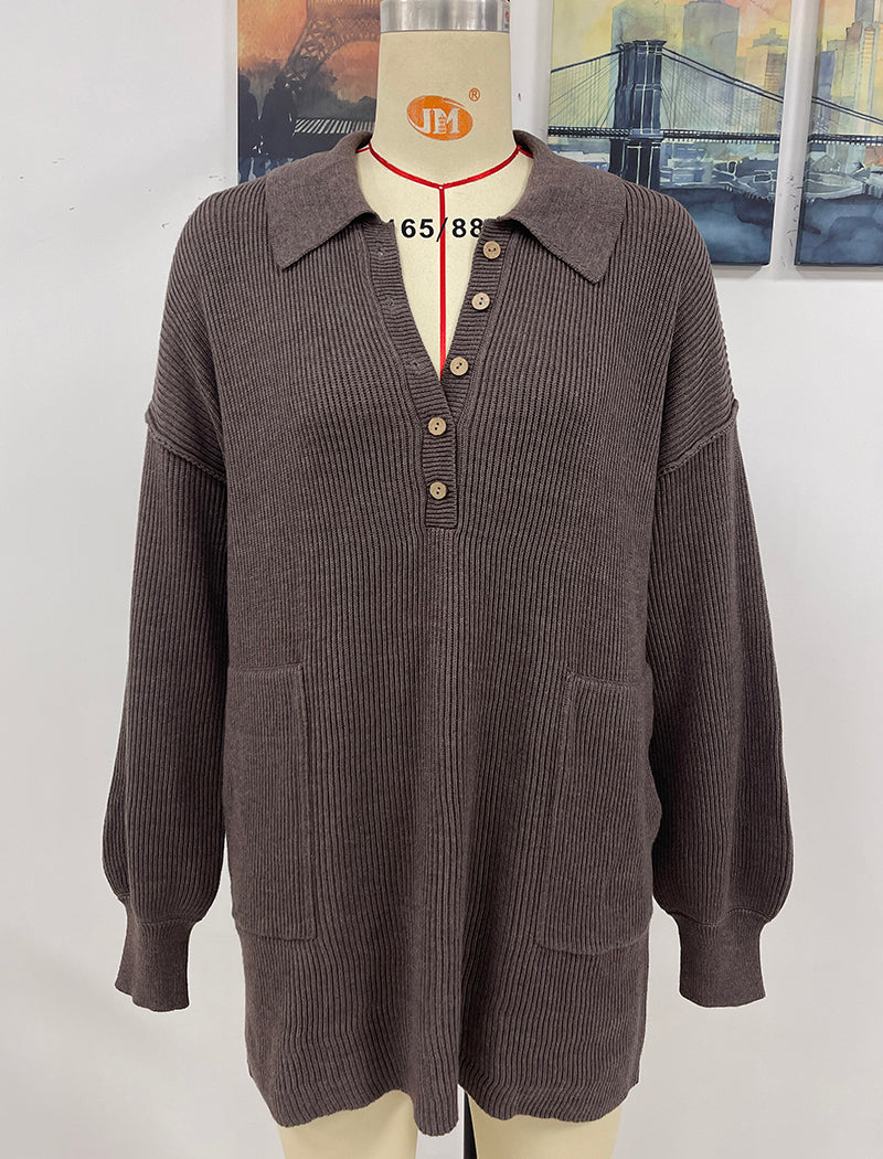 Solid Color Collared Button-Up Knit Cardigan