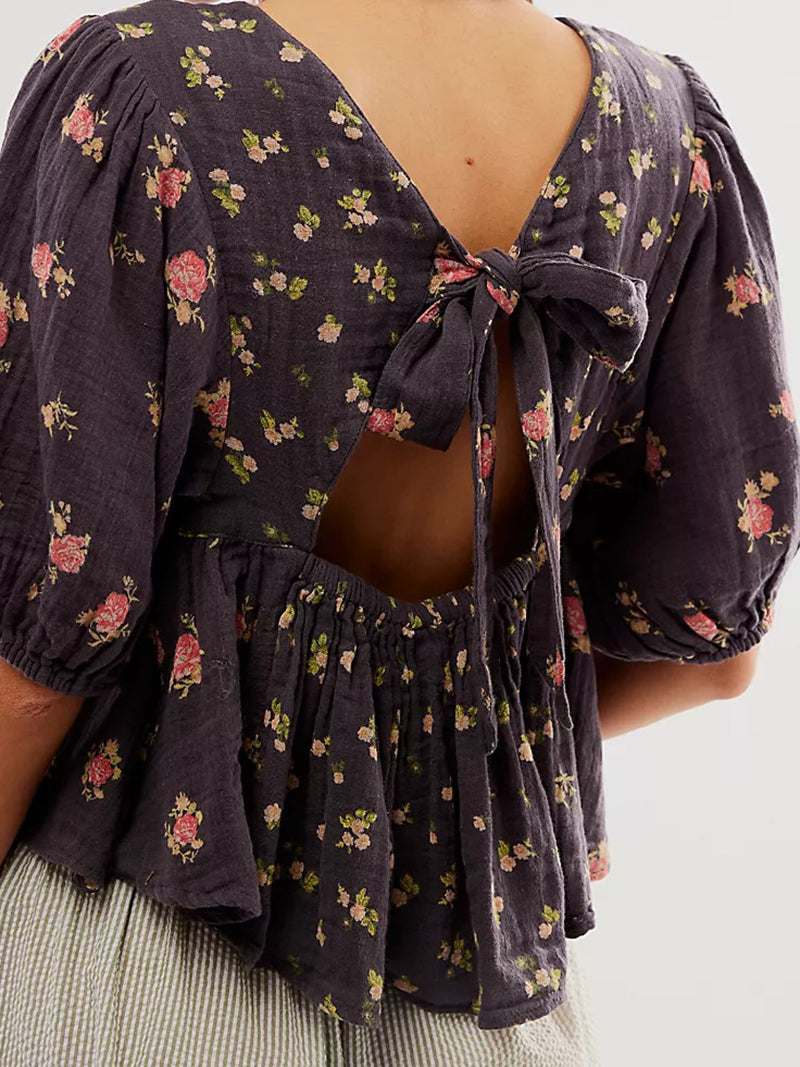 Floral Print Tie-Back Blouse
