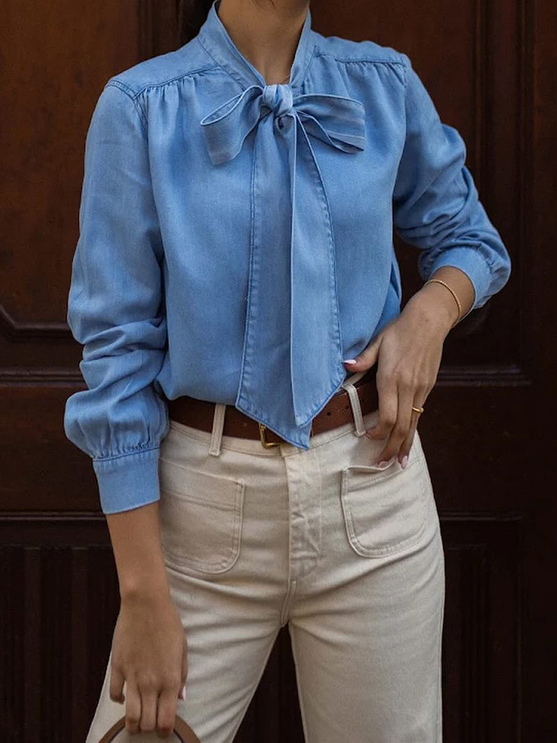 Solid Bow-Tie Blouse