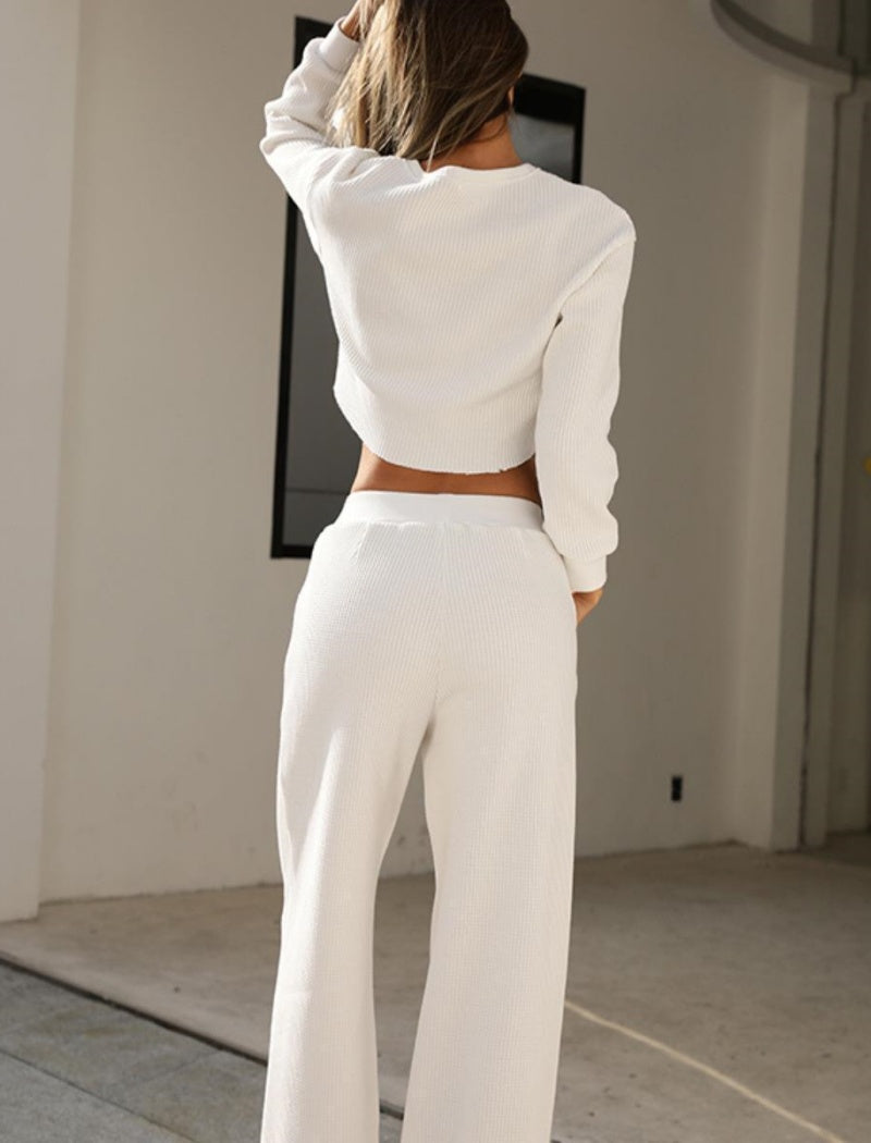 Ribbed Cropped Top and Wide-Leg Lounge Set