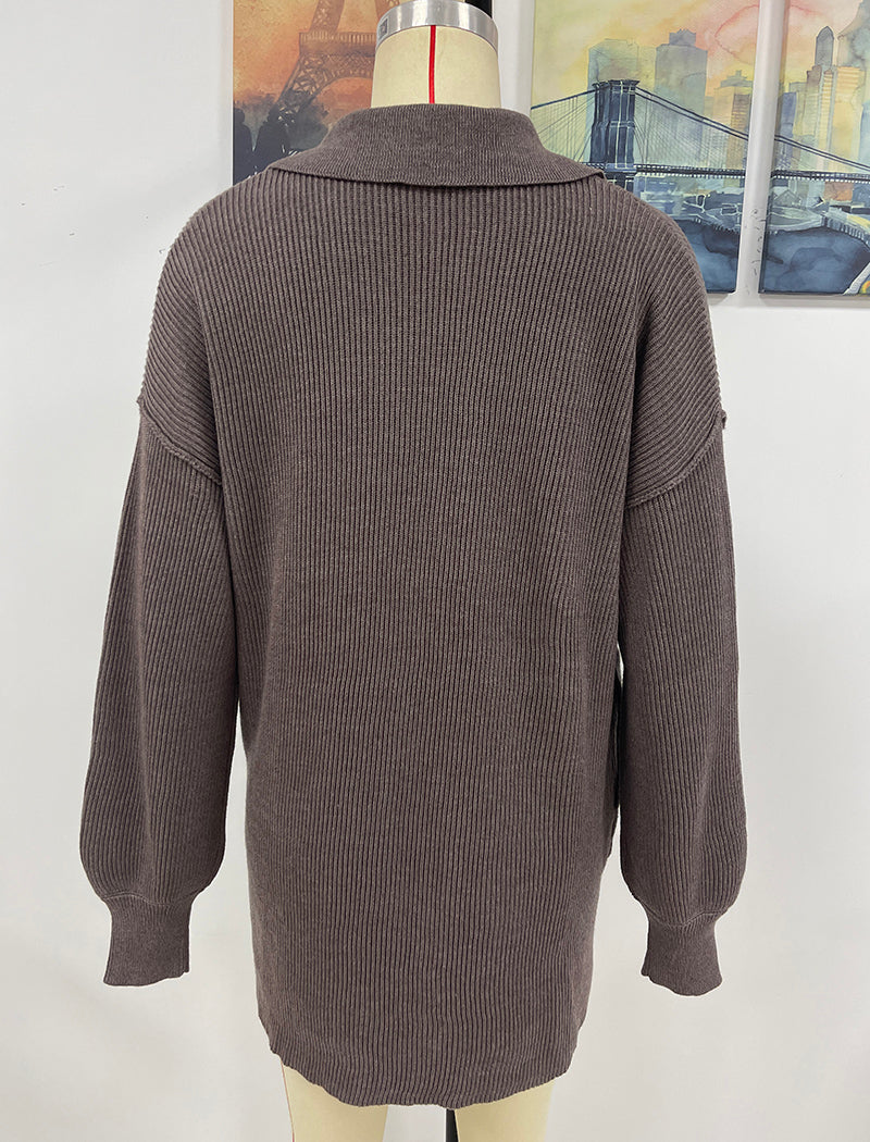 Solid Color Collared Button-Up Knit Cardigan