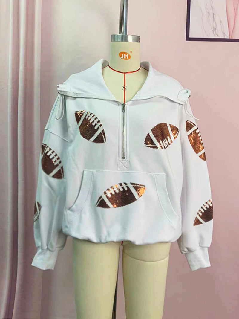 Sequin Football Graphic Hoodie