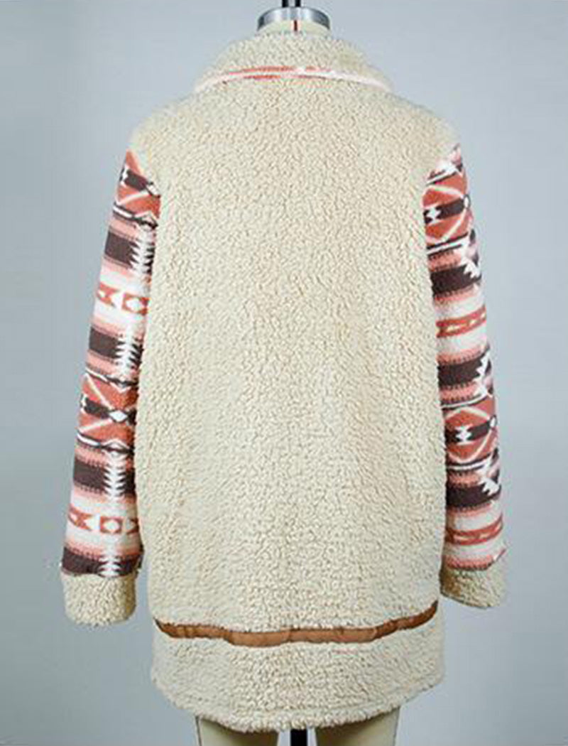 Colorblock Printed Long Coat with Lapels