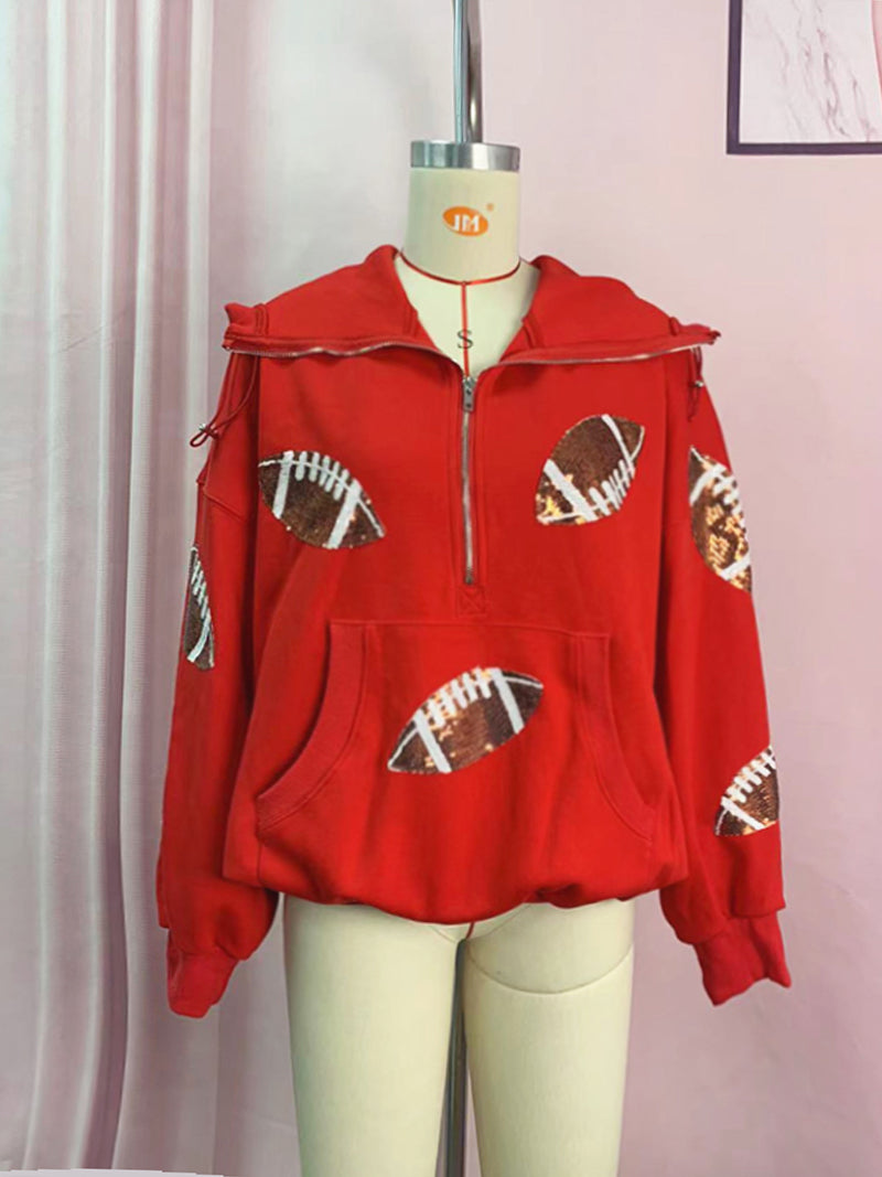 Sequin Football Graphic Hoodie