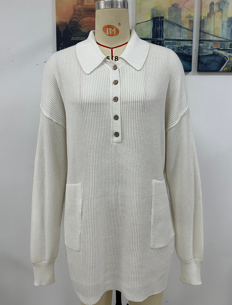 Solid Color Collared Button-Up Knit Cardigan