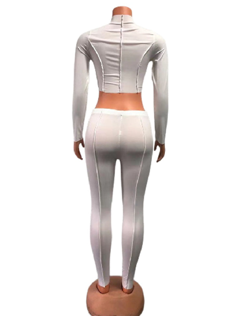 High-Neck Long-Sleeve Crop Top and Leggings Set