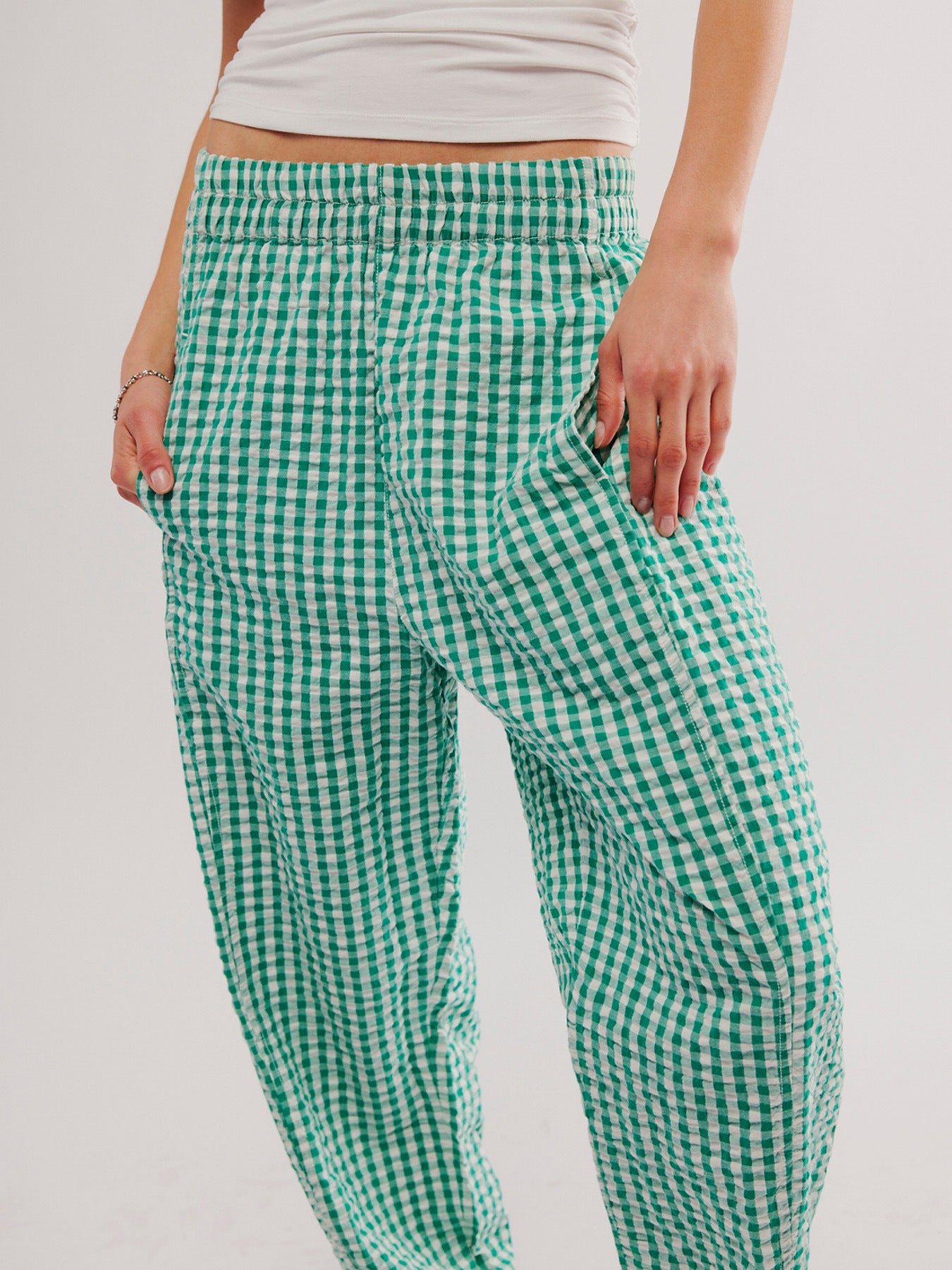 Elastic Plaid Pants