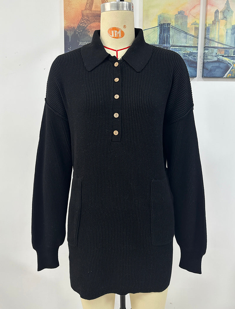 Solid Color Collared Button-Up Knit Cardigan