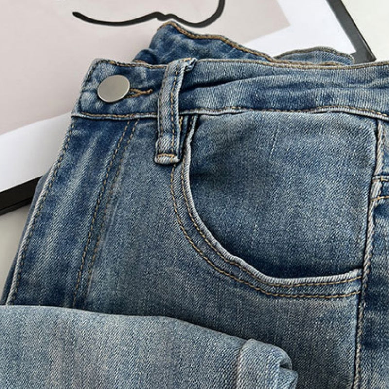 Frayed Hem Flared Denim Jeans