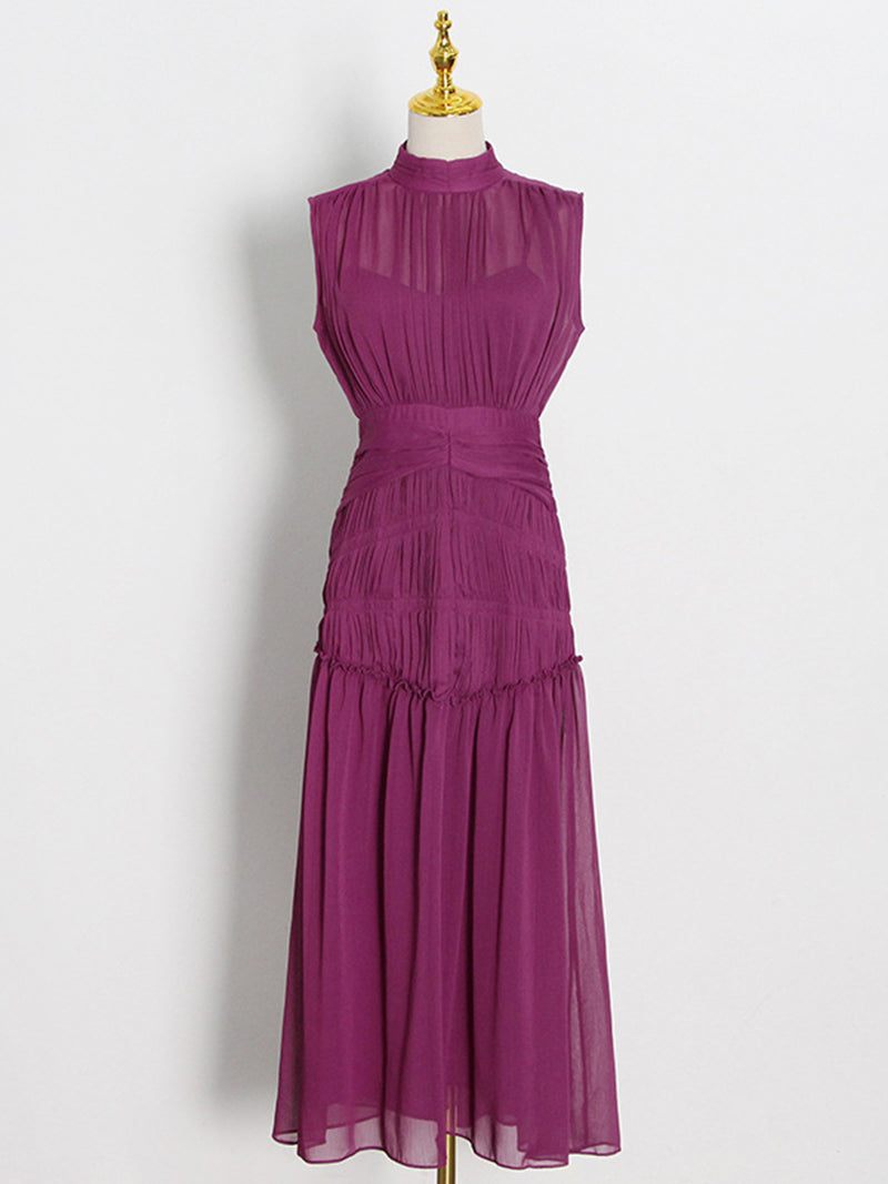 Mock Neck Ruched Maxi Dress