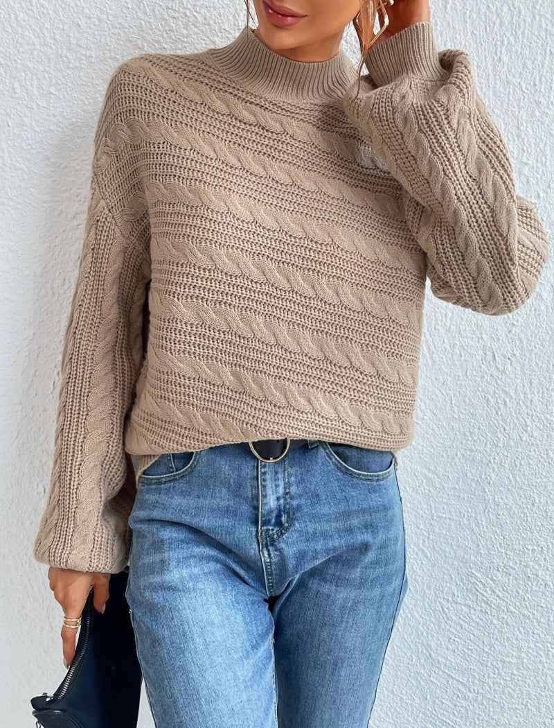 Cable Knit Sweater with Lantern Sleeves
