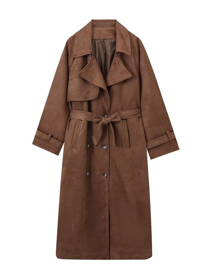 Suede Trench Coat with Tie Waist